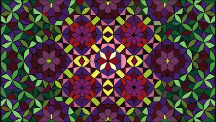 Colorful geometric floral pattern of stained glass style for background designs