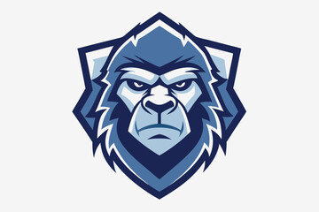 Majestic gorilla head encased in a shield displays formidable strength with determined expression