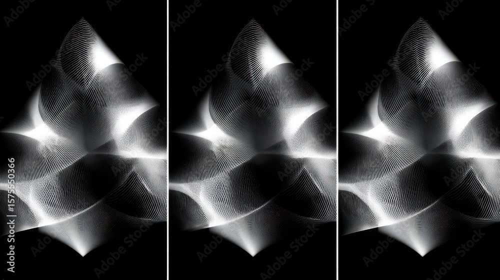 Poster abstract grayscale design with intricate patterns.