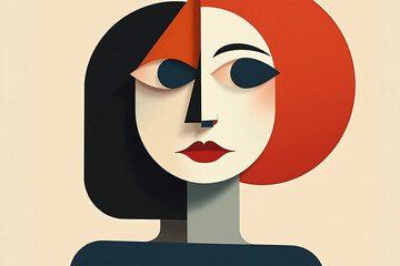Minimalist Geometric Face with Circles, Triangle, and Rectangle in Cubist Style, AI-generated
