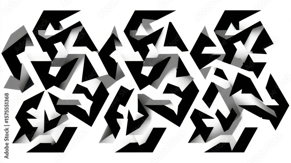Poster abstract pattern of layered shapes in black and white.