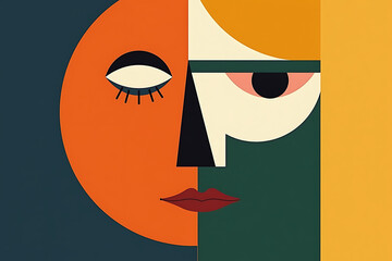 Quadrant Split Abstract Face with Bold Colors and Geometric Features, AI-generated