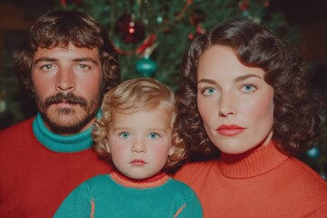 Family portrait captures holiday spirit with vintage sweaters and bright smiles