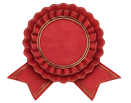 Classic Red Rosette Award with Scalloped Edges and Ribbon Tails, Front-Centered View, Isolated on Transparent Background - Powered by Adobe