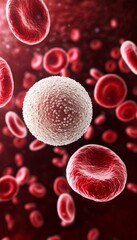 Microscopic View of White Blood Cells Interacting with Red Blood Cells, Immune Response Illustrated