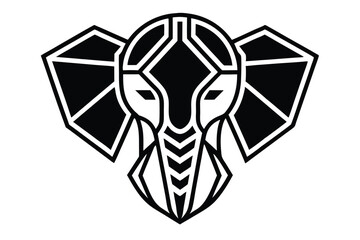 Obraz premium Geometric elephant head with bold black and white lines presents a stylized artistic rendering