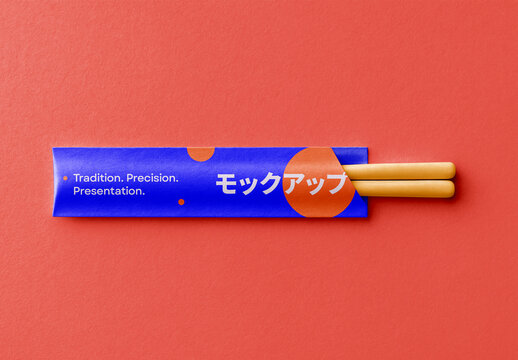 Chopsticks Packaging Mockup &ndash; Elegant Presentation with Paper Sleeve on Red and Neutral Backgrounds