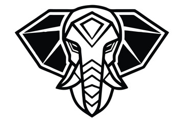Frontal view of stylized elephant head featuring geometric patterns with diamond shape