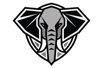 Powerful geometric elephant head logo shows strength and modern style within black shield