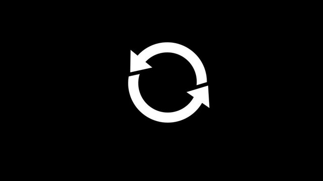 The circle is rotating on black background. Rotating circle or cycle symbol with two arrow animation. Update symbol or refresh sign.