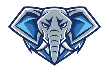 Gray elephant sports mascot illustration with blue accents displays a determined and fierce expression