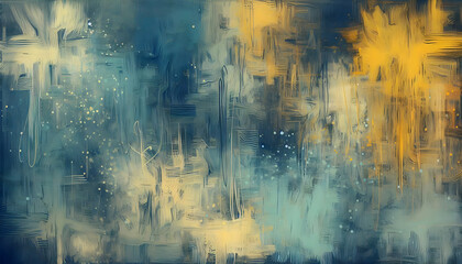 Fototapeta premium Expressive Blue and Yellow Abstract Painted Texture. Modern Art Background for Creative and Dynamic Brands. Abstract Seascape or Sky Painting with Energetic Strokes. 