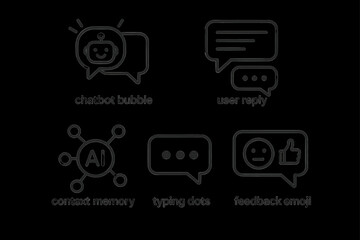 Chatbot interface icons: ai, reply, memory, typing, feedback emojis