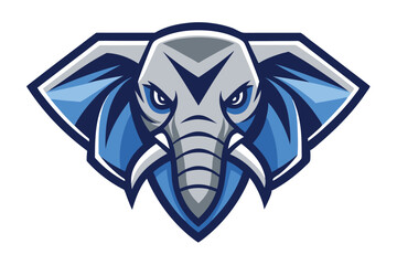 A menacing elephant mascot gazes forward with steely determination in blue and gray tones