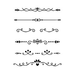 Set of Vintage decorative lines. text dividers. Line border. Lines separators, Borders, Vintage dividers, Underline elements. Divider set vector. Vector illustration.Line dividers.	