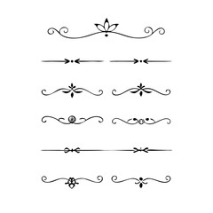 Set of Vintage decorative lines. text dividers. Line border. Lines separators, Borders, Vintage dividers, Underline elements. Divider set vector. Vector illustration.Line dividers.	