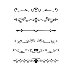 Obraz premium Set of Vintage decorative lines. text dividers. Line border. Lines separators, Borders, Vintage dividers, Underline elements. Divider set vector. Vector illustration.Line dividers. 