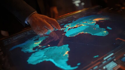 Interactive global map displayed on a touch screen.
