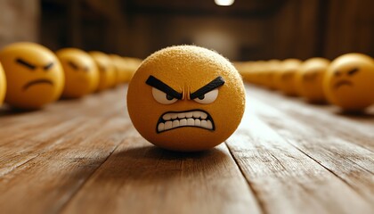 Angry emoji, surrounded by sad emojis