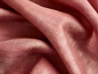 Dusty Rose Linen Fabric Texture Close Up, Soft Draped Textile Background