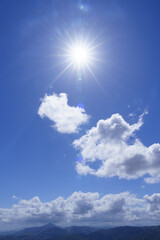 Sun with clouds for weather background, climate change or weather forecast.