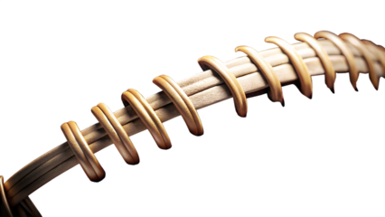 A closeup view of a textured brown american football with white laces, isolated on a transparent background