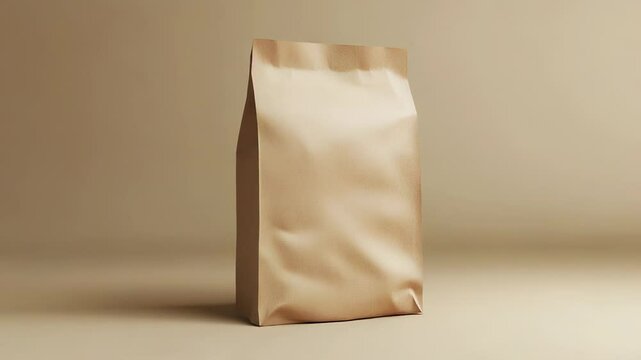 Blank craft paper bag packaging mockup standing on beige background