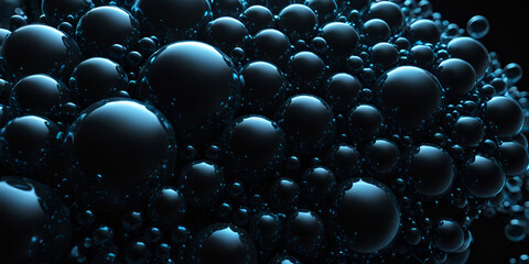 Abstract Dark Spheres with Blue Glowing Edges: Microscopic Bubbles or Futuristic Cells