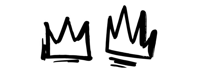 Crown graffiti vector drawing in bold hand-drawn black style. Simple royal sketch with rough street art look on transparent background.