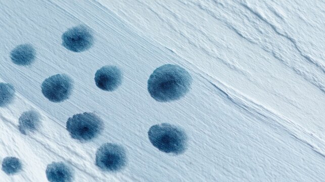 Rippling blue droplets dance on snow's canvas, echoing nature's inkblot for Dia de la Candelaria and World Water Day