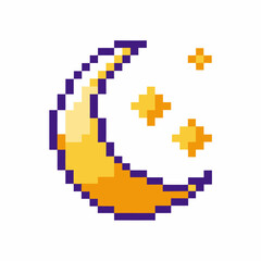 Fototapeta premium Pixel Art Crescent Moon with Stars Retro 8 bit Night Sky Graphic