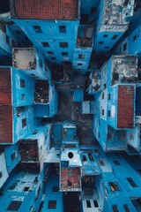 Blue Buildings Aerial View: Unique Urban Planning