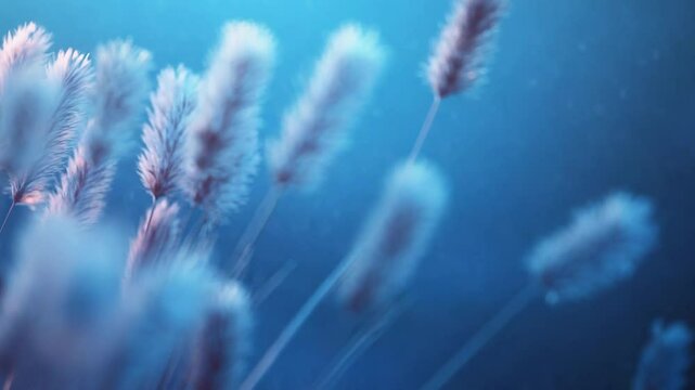Lagurus ovatus ornamental grass swaying in blue gradient background