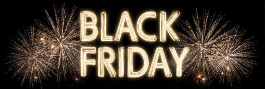 Festive fireworks illuminate the night sky with 'Black Friday' brilliance, evoking consumer euphoria and Diwali-esque dazzling delights