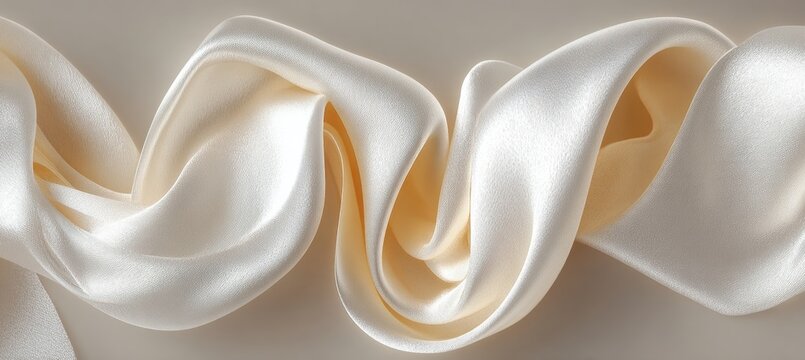 Luxurious Abstract Fluid Close-up of White Silk Fabric Woven Satin Elegant Background Texture