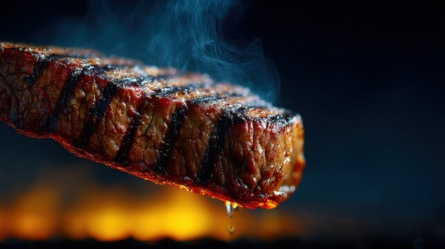 Grilling action perfect steak flipping in backyard culinary delight outdoor close-up