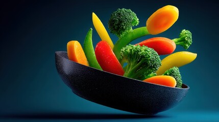Crisp vegetables tossed in a pan kitchen food photography indoor close-up culinary art