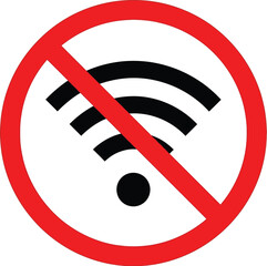 No Wireless Network Red Circle Sign for Disconnected Wi-Fi, Digital Connectivity Prohibited and Radio Signal Unavailable