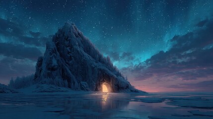 Serene arctic tundra landscape under aurora borealis nighttime digital art