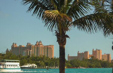 Dream luxury holiday Caribbean vacation on tropical Bahamas islands with white sandy beaches and...