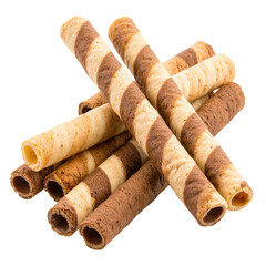 Set of chocolate striped wafers on a transparent background, ideal for a sweet treat and snacking.