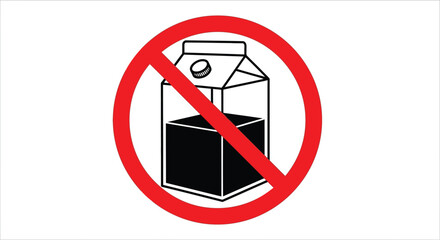 No Dairy Carton with Prohibition Symbol -  Illustration