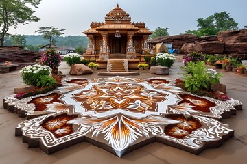 Beautiful floral alpona art with symmetry high resolution photo