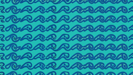 Seamless abstract wave pattern with repeating decorative elements in shades of blue
