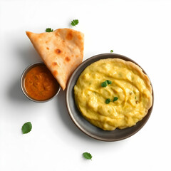 Makki di roti and sarson ka saag isolated on the white background