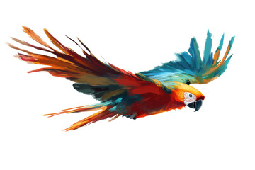 Obraz premium Colorful Parrot in Mid-Flight Isolated on White 