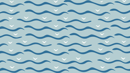 Seamless pattern featuring stylized ocean waves and soaring bird shapes in a calming blue palette.