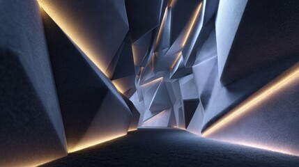 Abstract Grey and Gold Geometric Crystal Tunnel