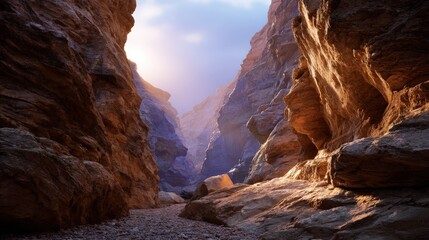 Sunlit Canyon Landscape: Orange and Brown Rock Formations