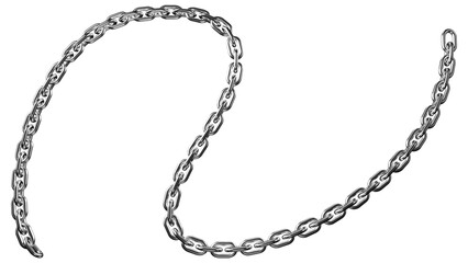 A striking metallic chain gracefully curves against a solid dark backdrop, creating a modern and industrial design element, transparent background